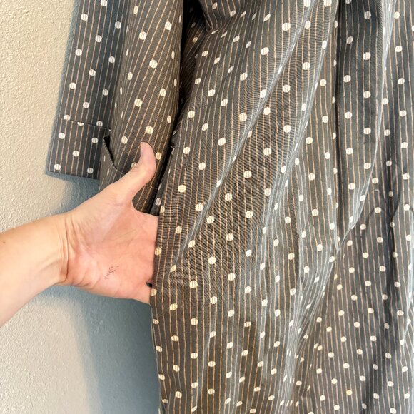 Homemade 80s Vintage Dark Gray Polka Dot Stripes Kimono Maxi Maternity Dress XL - Picture 4 of 11